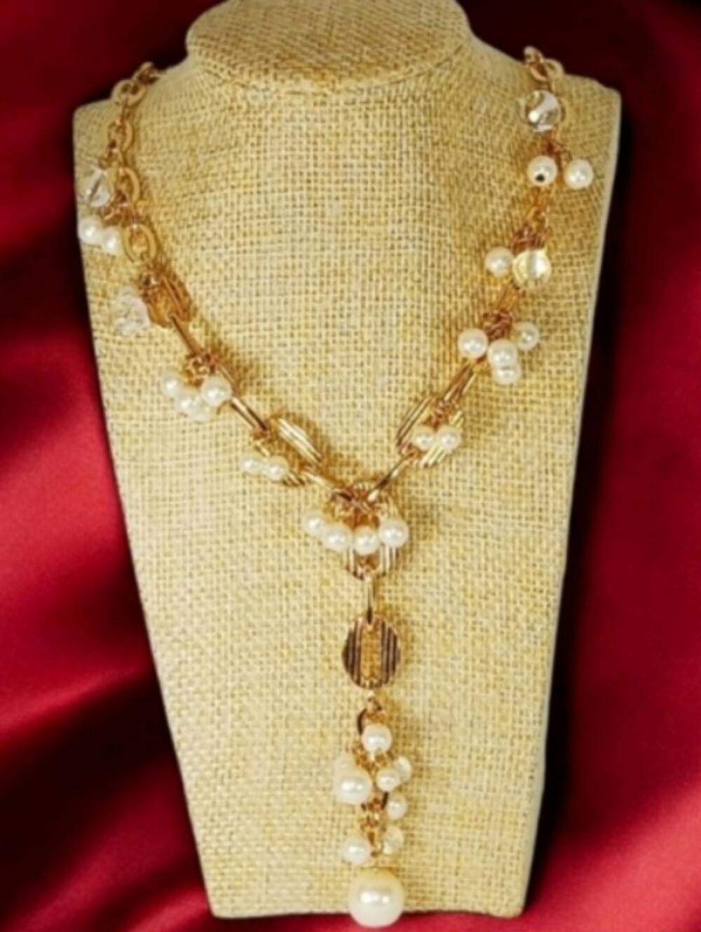 Gold Pearl Lariat Necklace Statement Coquette Girl Dollette Pink Parisian Street